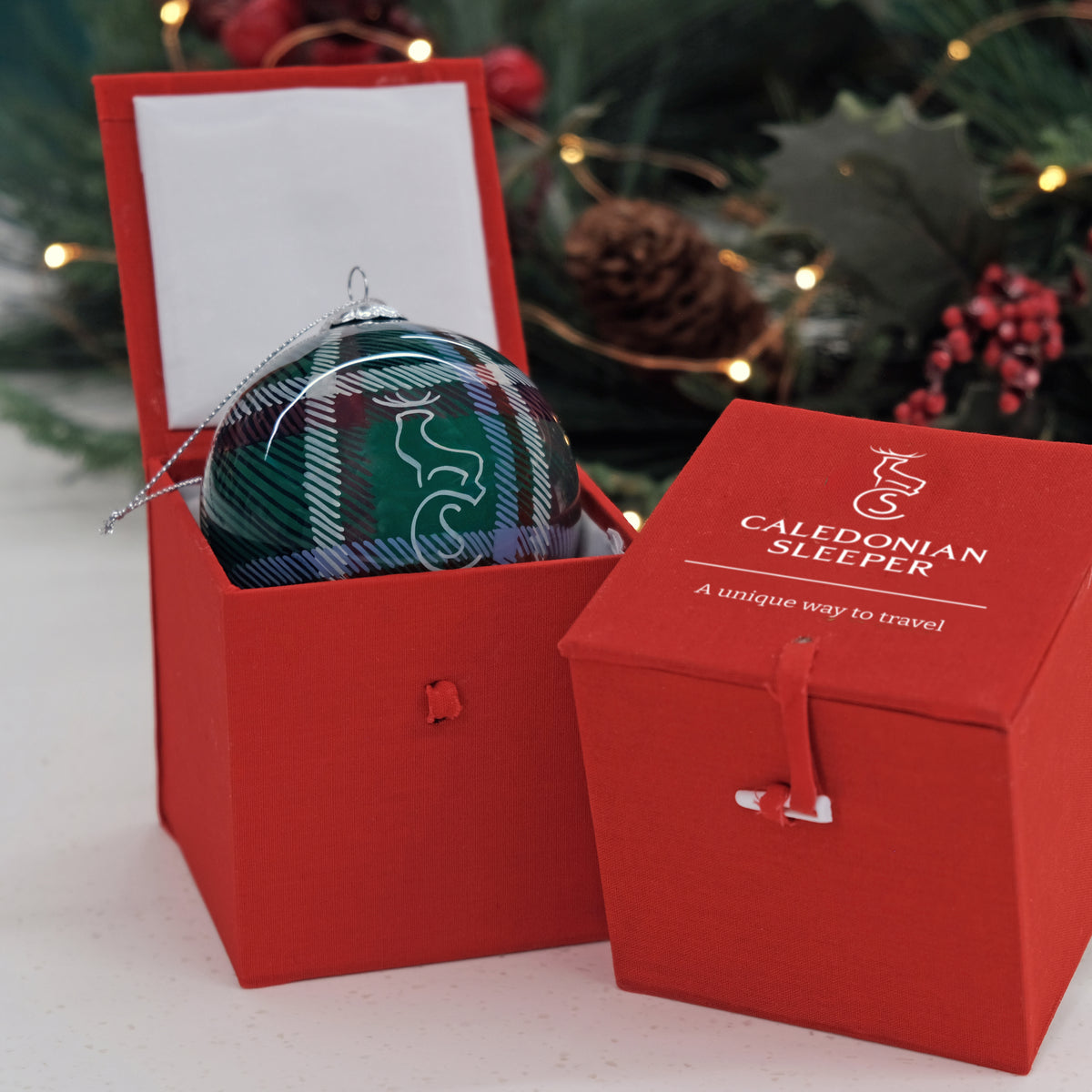 Caledonian Sleeper Tartan Hand Painted Christmas Bauble