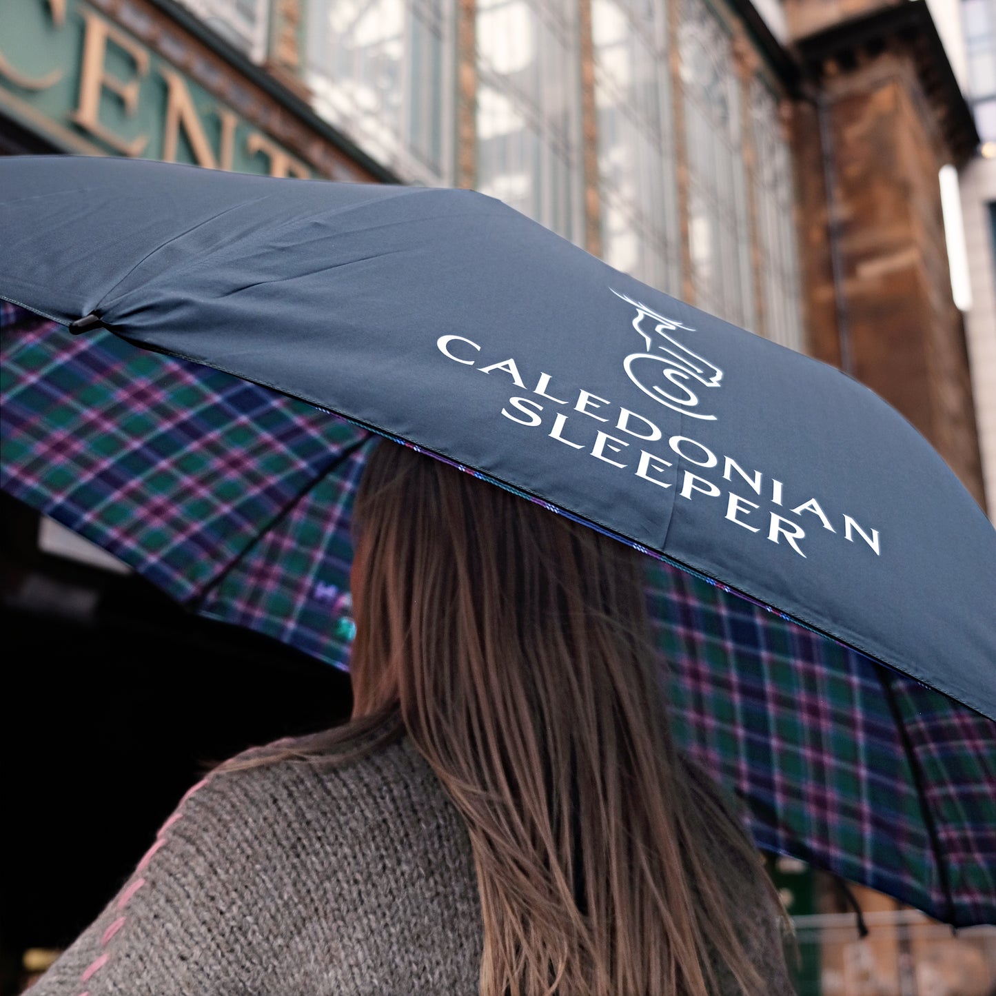Caledonian Sleeper Double Canopy Golf Umbrella With Tartan Underside